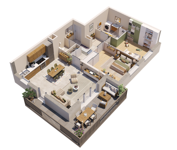 Intérieur moderne d'un logement Apricot Immobilier à Cervens, montrant le carrelage grand format et les finitions soignées.